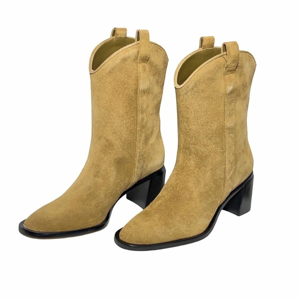 NIB Everlane The Outlaw Boot in Sand Suede, Mid-Calf, Heeled Western Boots, 6 - Picture 3 of 15